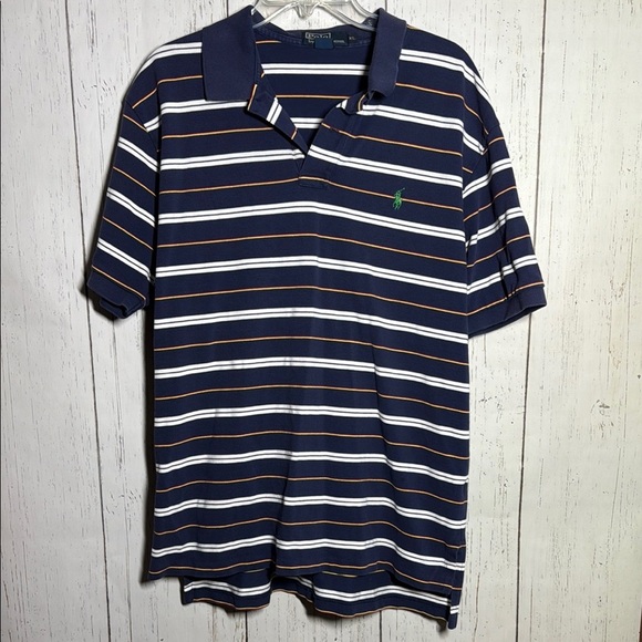 Polo Ralph Lauren Navy Blue Multi Color Stripe Collared Logo Polo Size XL - Picture 1 of 3